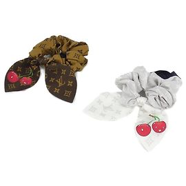 Scrunchie in seta Monogram Cherry Louis Vuitton Marrone Bianco