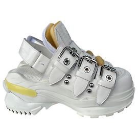 Mm6 Triple Strap Plattform Ledersneaker Weiß Weiß