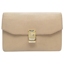 Céline VINTAGE CELINE CLASSIC BEIGE LEATHER POUCH CLUTCH BAG Beige