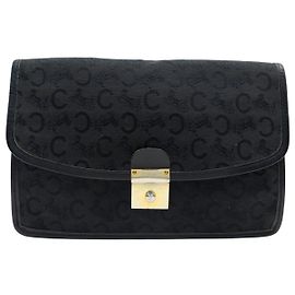 Céline VINTAGE CELINE MONOGRAM BLACK CANVAS CLUTCH POUCH Black