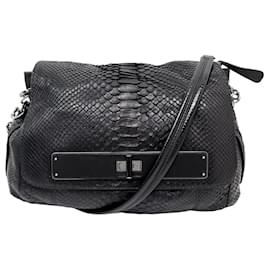 BARBARA BUI JULES PYTHON LEATHER BLACK SHOULDER BAG Black