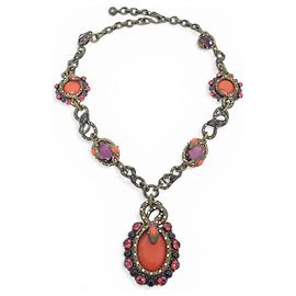 LANVIN SNAKE STRASS MULTICOLORED STONE NECKLACE 72CM METAL Golden