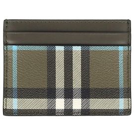 Burberry Checked Card Holder in Olive Leather Green Olive green