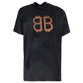 Camiseta Oversized Crypto Balenciaga em Algodão Preto Preto