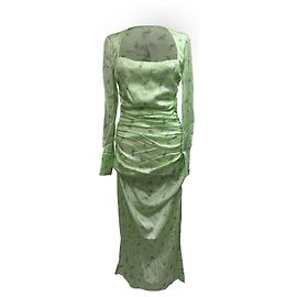 Ganni Rüschendes Blumen-Midi-Kleid aus grüner Seide Andere