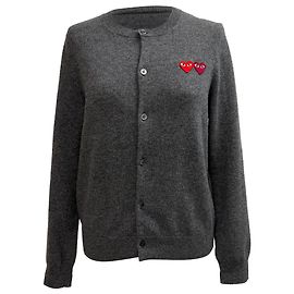 Comme Des Garcons Grau Woll-Cardigan mit Herz-Logo-Patch von Comme Des Garçons Play Grau