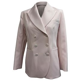 Khaite Cassie Double-Breasted Blazer in Pink Polyester Brown Pink