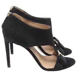 Sandales à talons T-Strap avec nœud Salvatore Ferragamo en daim noir Noir