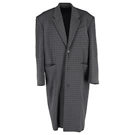 Balenciaga Oversized Houndstooth Coat in Grey Polyester Grey