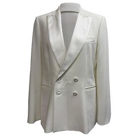 Max Mara Double Breasted Blazer in White Triacetate White Cream