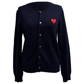 Comme Des Garcons Cardigan de lã azul marinho com patch de logo de coração Comme Des Garçons Play Azul Azul marinho