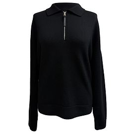 Moncler Halb-Zip Polo-Pullover aus schwarzer Schurwolle Schwarz