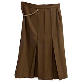 Jupe midi plissée ornée en laine vierge marron de Victoria Beckham Marron Rouge