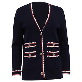 Maje Moulinette Cardigan mit Kontrastbesatz aus navyblauer Baumwolle Blau Marineblau