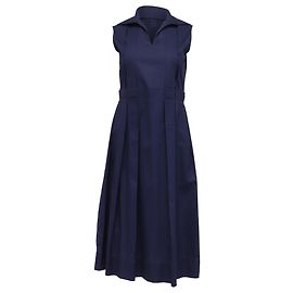 Robe midi plissée à col ouvert Marni en coton bleu marine Bleu Bleu Marine