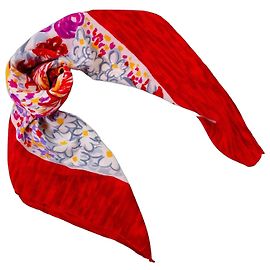 Bufanda de seda roja Givenchy con flores vintage de los 80 Roja Multicolor