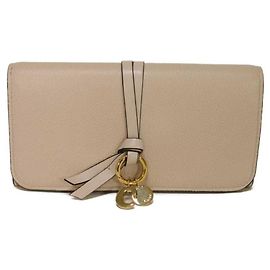 Chloé Gray Leather Long Wallet Brown