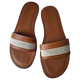 Loro Piana Sandalen aus Leder und Canvas Camel Kamel