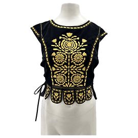 Autre Marque Black top with gold embroidery Black