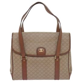 Céline Celine Vintage Macadam Canvas and Leather Beige