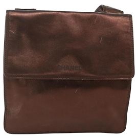 Chanel Vintage Logo Flap Messenger Bag Leather Medium Brown