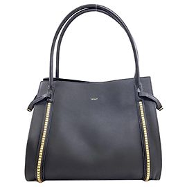 Bally Logo Tote Bag Black Leather Black