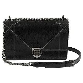 Sac Dior Diorama Medium en cuir craquelé noir Noir