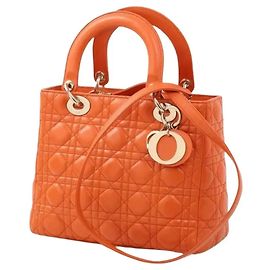 Dior Lady Large Handbag Orange Cannage Leather Orange