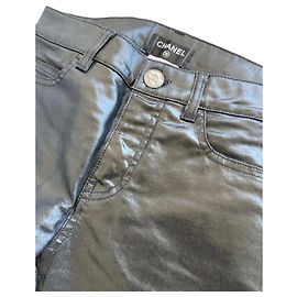 Pantalones de Cuero Negros Chanel Negro