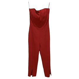 Alexander McQueen Red Acetate Sleeveless Corset Jumpsuit Red