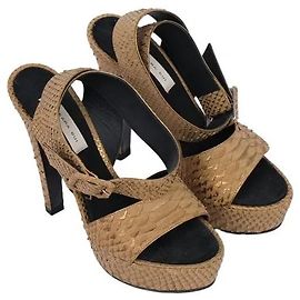 Barbara Bui Pythonleder Riemchensandalen mit Plateau Gold Golden