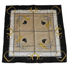 Céline Cachecol Celine Carre 90 Preto Branco Dourado