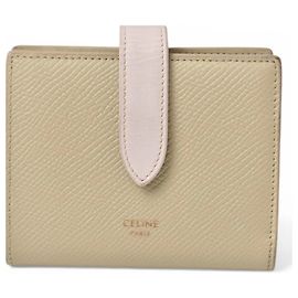 Céline Celine Bi-fold Mini Wallet with Strap Pink