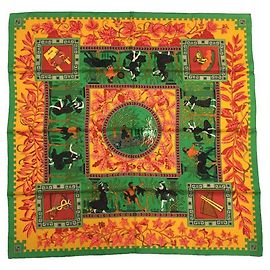 Lenço Carre 90 Hermès - Música dos Deuses Verde Amarelo