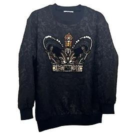 Pull Valentino Garavani Noir avec Couronne en Cristaux et Perles Noir