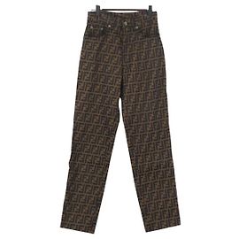 FENDI Zucca Canvas Pants 40 Black Brown Auth AMZ085M Brown Black