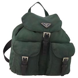 PRADA Backpack Nylon Green Silver Auth YKZ295 Silvery Green
