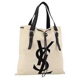 SAINT LAURENT Borsa Tote Kahala in tela avorio argento Auth BA11751A Argento Crudo