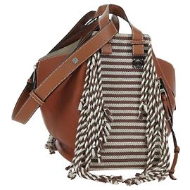 LOEWE Hammock Petit Sac à Main Toile Cuir 2en1 Marron Argent Auth BAZ780V Marron Argenté