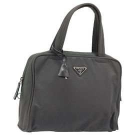 Bolsa de mão PRADA em nylon cinza prata Auth BA11546 Marrom Prata