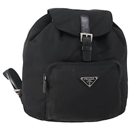 PRADA Backpack Nylon Black Silver Auth 174569 Black Silvery