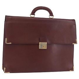 CARTIER Sac de Bureau Must Line Cuir Bordeaux Or Auth bs34144 Doré Bordeaux