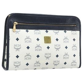 MCM Logogram Vicetos Pochette en Cuir PVC Blanc Or Auth 173032A Blanc Doré