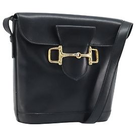 Céline Borsa a Spalla Horsebit in Pelle Nera e Oro Auth YKZ776A Nero D'oro