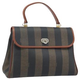 FENDI Pecan Canvas Handtasche PVC Schwarz Braun Auth BAZ121 Braun Schwarz