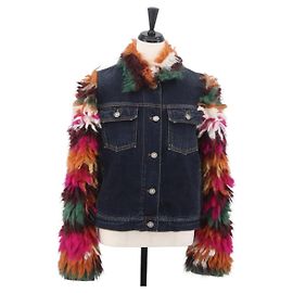 Giacca con frange Christian Dior in denim blu Auth AMZ580SM Blu