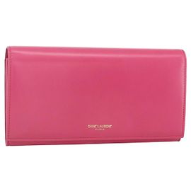 Carteira de couro rosa SAINT LAURENT Auth BA11841A Rosa