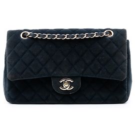 Chanel Medium Classic Velours Double rabat Bleu