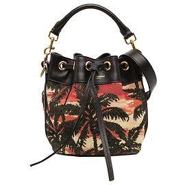 Saint Laurent Small Palm Tree Print Toile Emmanuelle Bucket Sac Black