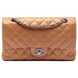 Chanel Medium Classic Métallisé Caviar Double rabat Marron